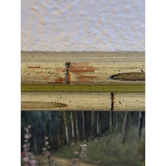 Vintage Acrylic Painting Floral Landscape 9x7 Framed Artist Signed - Picture 3 of 5